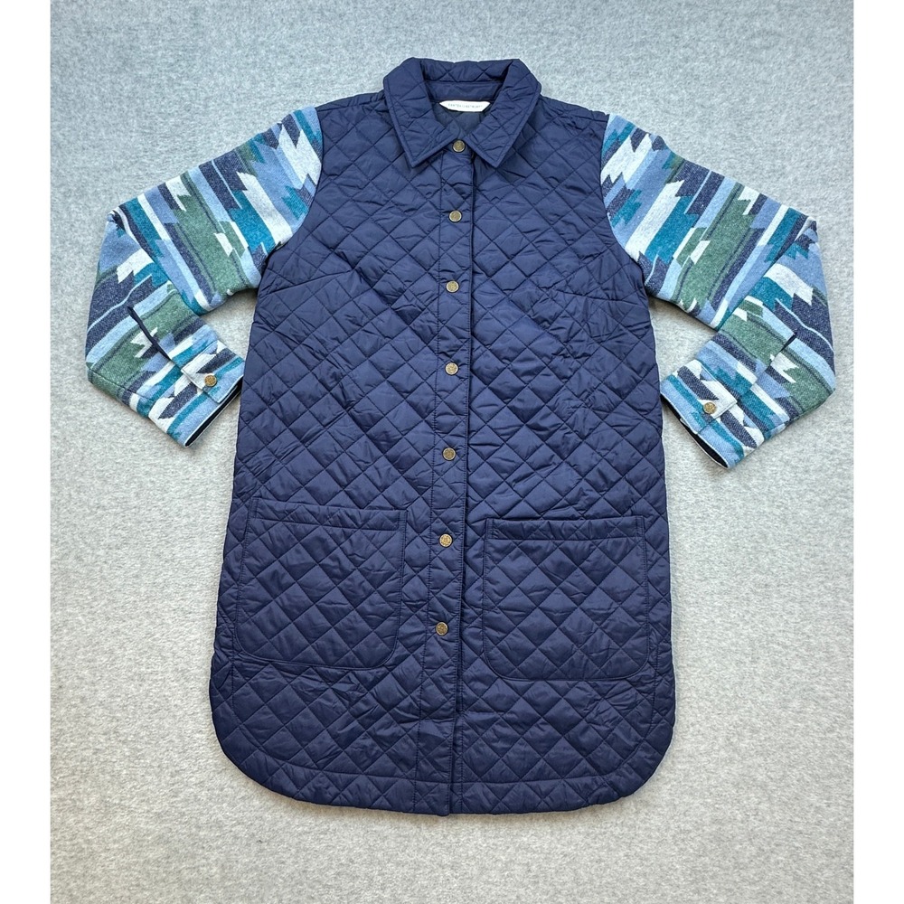 Denim & Co Canyon Retreat Southwest Jacquard Sleeve Quilted Jacket Navy XS